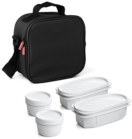 Tatay Kühltasche Klein, 3L Kapazität, 4 Kunststoff Frischaltendosen (2 x 0,5 l, 2 x 0,2 l) BPA frei, Schwarz. Messen 22,5 x 10 x 22 cm