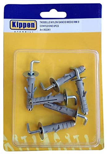 kippen 9023K1 Kit Composto da 6 Tasselli per Fissaggio ad Espansione da mm.9 con Gancio Medio