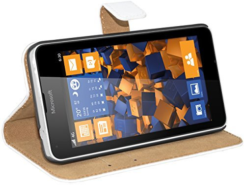 mumbi Etui Cuir Microsoft Lumia 640 en Book Style - Etui à Clapet Portefeuille Étui Housse Protecteur Pochette Bookstyle blanc / Pied Pivotant