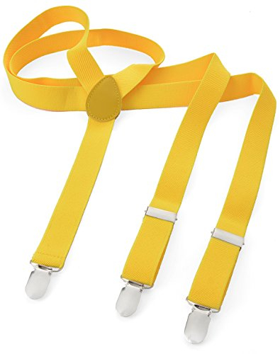 Herren Damen Long Hosenträger Y Form Style 3er Clips elastisch Schmal Unifarbe und Bunt mit verschiedenen Motiv, Gelb, Einheitsgröße