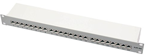 ProfiPatch SCENetwork KAT6A CAT6a Class Ea 24 Port Patchpanel Patchfeld aus Metall, lichtgrau RAL7035, STP 500MHz 10Gbit, zur 19 Montage im Netzwerkschrank