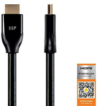 Monoprice 4K Certified Premium High Speed HDMI Cable - 4K60Hz, 18Gbps, HDR, 15ft, Black