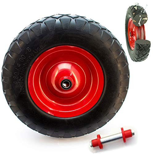 PU Schubkarren Rad 4.80/4 4.00-8 Vollgummi Ersatzrad für Schubkarren mit Achse - pannensicherer Reifen (mit Achse)