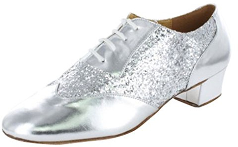 MGM-Joymod Herren Klassische Mode Schnürung Geschlossene Zehen Salsa Tango Samba Jazz Rumba Ballsaal Latein Modern Tanzschuhe Abend Hochzeit Schuhe,Silber 4.5cm Absatz - Größe: 46.5 EU