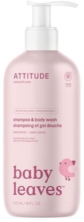 ATTITUDE 2in1 Hair Shampoo and Body Wash for Baby, Plant and Mineral-Based Gentle Formula, EWG Verified, Vegan Baby Products, Unscented, 473 mL