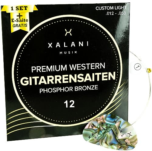 XALANI Gitarrensaiten Westerngitarre 012 I Bonus: 1 hohe E-Saite und 3 Plektren I Phosphor Bronze Saiten Set für Akustikgitarre