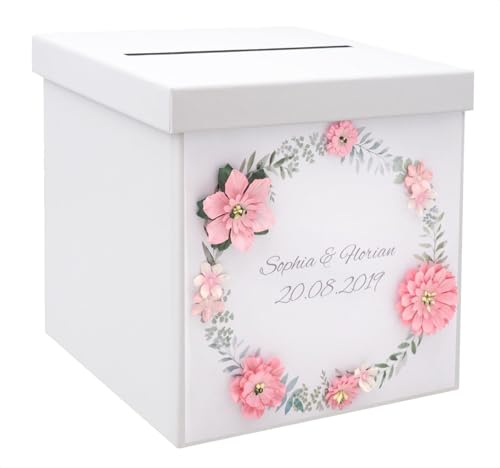 Briefbox Kartenbox MIT NAMEN Hochzeit Vintage Trauung Blüten Blumen Rosa Weiß
