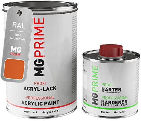 MG PRIME RAL 2010 Signalorange/Signal orange seidenmatt Acryl-Lack 1,5 Liter / 1500 ml Dose inkl. Härter