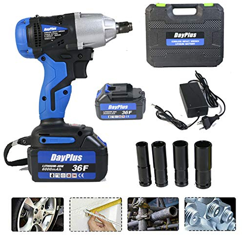 Akku Schlagschrauber (18V, 6000mAh Li-Ion, 1/2 Zoll，420Nm) Elektro Schlagschrauber für Rechts-/Linkslauf inkl. 4 Stecknüsser, ideal zum Reifenwechsel Radwechsel (2 Akku)