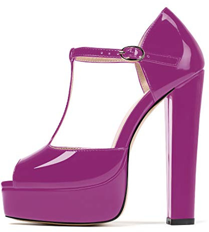 Mettesally Sandali con Plateau Donna,Scarpe col Tacco con Cinturino a T Donna,Sandali Donna - Viola EU35