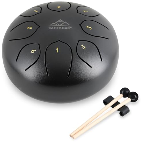 EASTROCK Steel Tongue Drum 6 Zoll 8 Noten, Stahlzungentrommel C Key Handpan Percussion Instrument mit Reisetasche,Notenaufkleber, Fingerpicks, Notenbuch (Black)