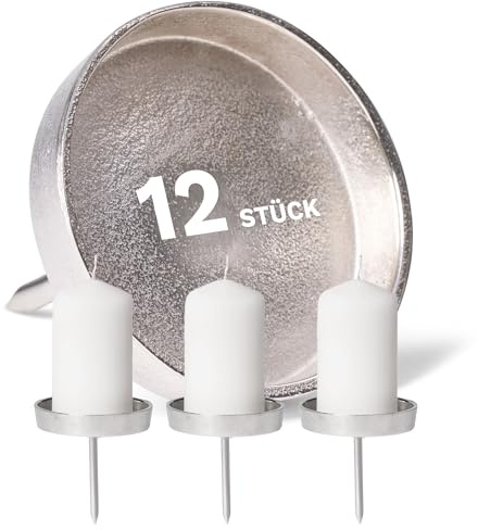 Novaliv 12x Kerzenpick Alu Flach 8,5 cm Kerzenhalter für Adventskranz Kerzenpin Weihnachtskranz