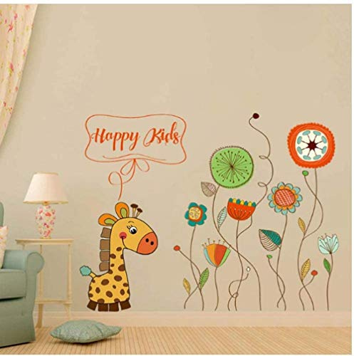 UYEDSR Wall Sticker cartoon giraffe flowers large wall stickers decals children s room decor diy mural wallpaper removable 60 * 90cm