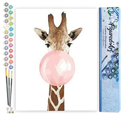 Figured'Art Peinture par Numéro Adulte Girafe et Chewing gum - Activité Manuelle Kit de Loisir Créatif DIY Numéro d'Art Complet - 40x50cm sans châssis en bois