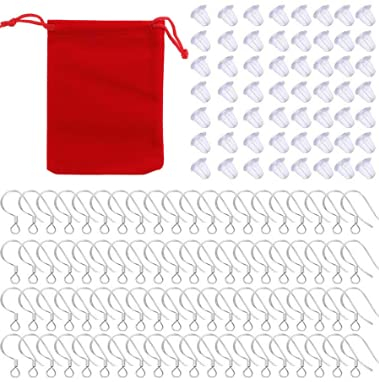 200 Piezas Enganches Pendientes, Hipoalergénica Kit Pendientes, Ganchos de Plata, Bobina Pendientes Gancho, Tuerca Pendiente para Pendientes Accesorios Con Bolsa para Bricolaje Hacer Joyería