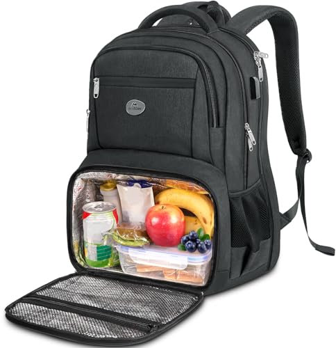 MATEIN Mochila Portatil 17 Pulgadas con Compartimento para Almuerzo, Mochila Ordenador Portatil Impermeable con Puerto USB, TSA Lunch Backpack Bolsillo Antirrobo para Oficina, Picnic y Viaje, Negro