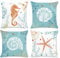 Bonhause 4er Set Kissenbezüge Ozean Strand 45 x 45 cm Seepferdchen Seestern Küsten Blau Samt Soft Dekorative Kissenhülle Zierkissenbezüge für Sofa Schlafzimmer Wohnzimmer Auto Zuhause Dekoration