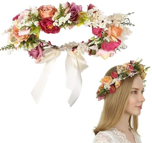 HIQE-FL Blume Krone,Braut Haarschmuck mit Armband-Set,Haar Garland,Blumenkranz Haare,Blumenkranz Blume Krone Stirnband,StirnBand,Braut,Haarband Blumen Hochzeit (B)