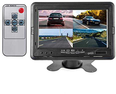 EWAY 7 Inch TFT LCD Monitor Quad Split HD Displays Screen 4 Channel RCA Video Inputs for Car Backup Rear View Camera Monitor with Remote Control