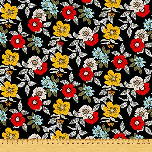 HEKO PANELS Stoff Oxford Wasserdichte Meterware CanvasPolyester Stoff Zum Nähen Nähstoffe Möbelstoffe Dekostoffe Handwerken Wasserabweisend Blickdicht Blumen Bunt Schwarz 100 x 155 cm