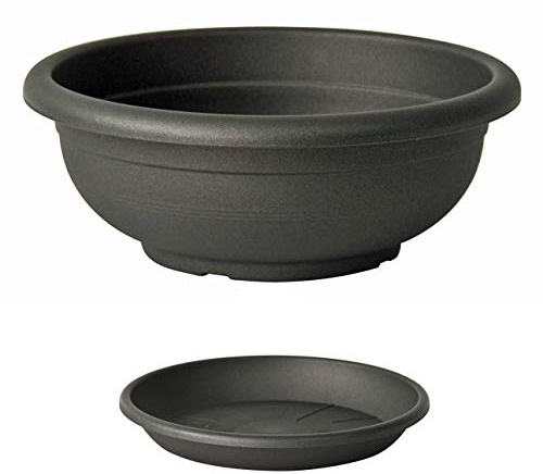 Euro3plast Olimpo Blumenschale mit Untersetzer in rund 70 cm Ø Farbe Anthrazit aus Kunststoff 13631487.62