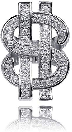 Kristall-Dollarzeichen-Ring für Männer,Iced Out Zirkonia US-Dollar-Ring, Hip-Hop-Dollar-Symbol-Ring, Punk Rock Ring für Rapper, Dollar Geld Amulett Ring, Dollar Andenken Schmuck(18.1, Silber)