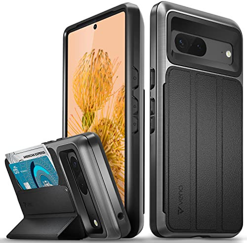 VENA vCommute Brieftasche Hülle für Google Pixel 7, (Military Grade, Kartenfach) HandyHülle mit Standfunktion, Leder Flip Brieftasche Etui Schutzhülle - Grau