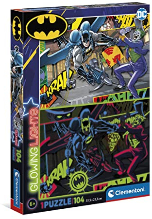 Clementoni - 27175 - Glowing Lights - Batman - Puzzle 104 Teile Ab 6 Jahren, Buntes Kinderpuzzle Mit Besonderer Leuchtkraft & Farbintensität, Geschicklichkeitsspiel Für Kinder