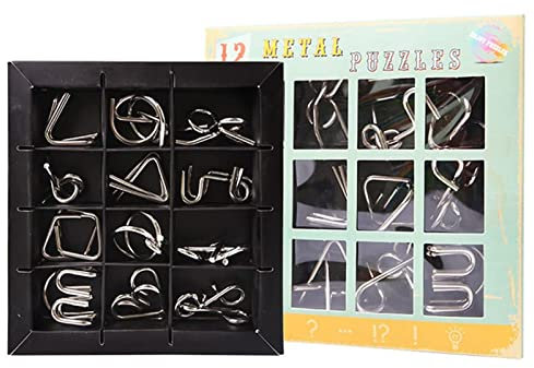 JasCherry Casse Tête en Métal Set Ensemble de 12 Pièces Logique Jouet de Puzzle en Fer Metalique pour Adulte Casse Tete Jouets pour des Enfants et des Adolescents #001