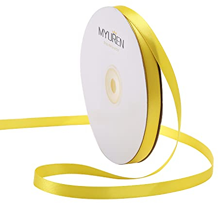 45m Doppelseitiges Satinband Gelb 10mm Seidenband für Hochzeitsdekoration, Geschenkverpackungen, Partygeschenk, Bastelbedarf, Schleifen, Blumenstrauß