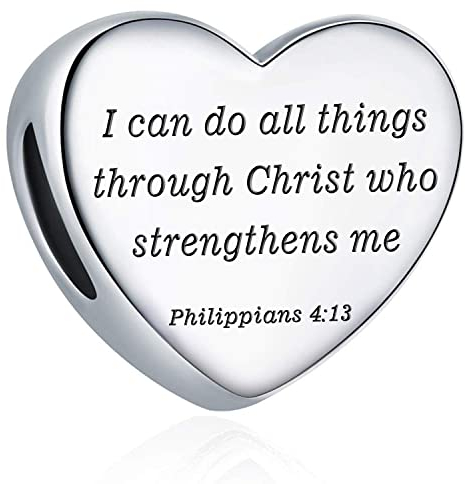 BEEUVIP Damen Christian Bible Verse Religious Liebe Herz Charm Anhänger für Armband 925 Sterling Silber Geburtsstein Charms Beads passend für Armband E413