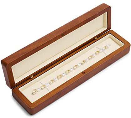 Oirlv Vintage Walnussholz Lange Kette Box Halskette Box Schmuckschatulle für Geburtstag, Verlobung, Jahrestag, Valentinstag Geschenkbox (Cremeweiß)