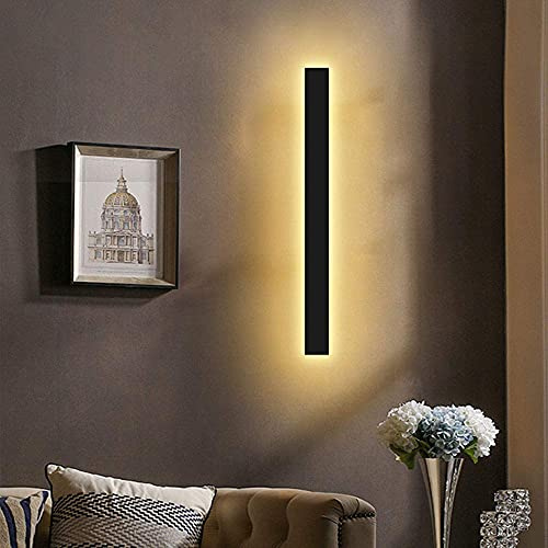 Moderne LED Wandleuchte Innen Schwarz Wandlampe Aluminium Acryl Up&Down Spiegelleuchte Lange Lichtleiste Warmweiß 3000K für Badzimmer Schlafzimmer Wohnzimmer Treppen Wandbeleuchtung (Black,60cm)
