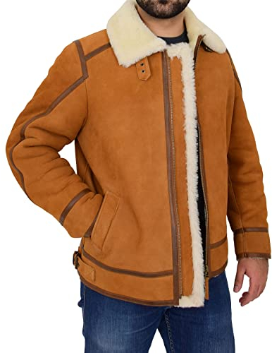 Divergent Retail Ronnie Herren Fliegerjacke aus echtem Schaffell, cognac, cognac, XXL