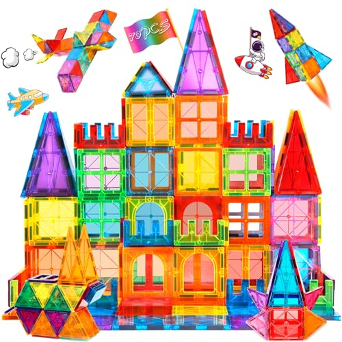 AQXONG 70 Pcs Magnetisches Bauspielzeug, Bunte Magnetische Bausteine Spielzeug, Pädagogische Bausteine Spielzeug, Konstruktionsspielzeug für Kinder, Geeignet für Jungen und Mädchen ab 3 Jahren