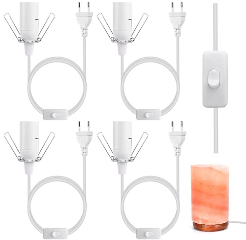Vegena Lampenfassung Mit Schalter,4 Stück E14,1,8M,250V Kabel Für Salzlampe,Fassung Netzkabel,Salzlampe Fassung Für Lampenaufhängung,Pendelleuchte,Wohnzimmer(Weiß)