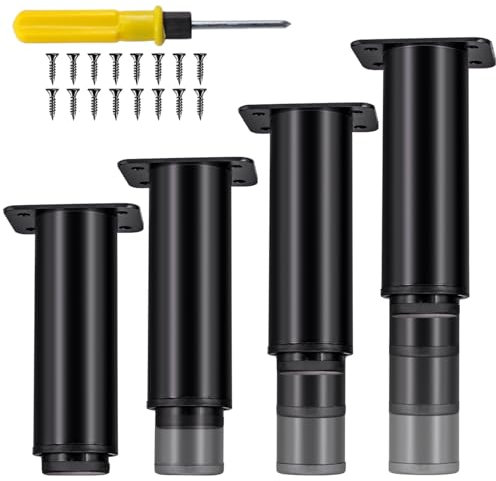 Jiaxitek Lot de 4 pieds de meubles réglables pour cadre de lit, pieds de plan central pour armoires, commodes, canapés, chaises, lits, tables basses en métal robuste (9,9 à 16 cm)