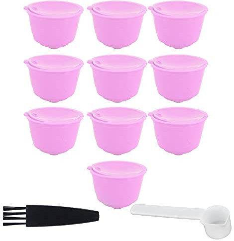Capsulefor Dolce Gusto Lot de capsules réutilisables rechargeables pour machine à café Dolce Gusto (violet, 10 capsules, 1 cuillère et 1 brosse)