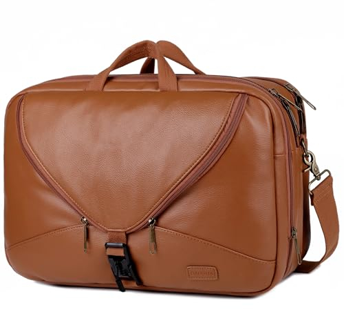 Baosha Umwandelbar Herren Faux Leder Aktentasche Laptop Rucksack Hybrid 15.6 Zoll Laptop Tasche Arbeitstasche Handtasche Reise Rucksack für Männer BC-19 (Braun)