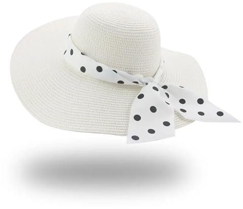 Chapeau Paille Chapeaux De Paille Femmes Hommes Solide Noir Blanc Rond Grand Bord Plage Protection Solaire Femmes Chapeaux 56-58Cm White2