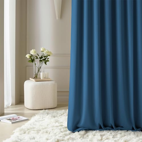 room99 Rideau avec œillets Aura 180 x 250 cm Largeur x Hauteur, Décoration de Fenêtre, Curtains et Draperies intérieurs pour Salon, Chambre Moderne Lisse Bleu foncé, 1 pièce