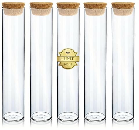 5 Stück Reagenzgläser aus Glas mit Korken, 100 ml, für Labor, Gläser, Glasflaschen, Glasflaschen, Dragees, Hochzeit, Dekoration, Taufe, Gewürze, Süßigkeiten