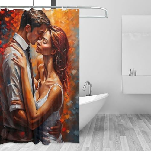 ZGDPBYF Duschvorhang, romantischer Duschvorhang Embrace A Dreamy Love, Polyester, wasserdicht, 240 x 180 cm (B x H)