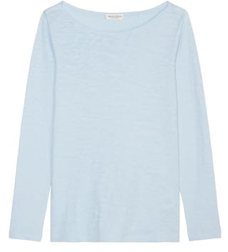 Marc O'Polo Damen Langarmshirt aus Bio-Baumwolle mit U-Boot-Ausschnitt, Blau (Smooth Sky), S