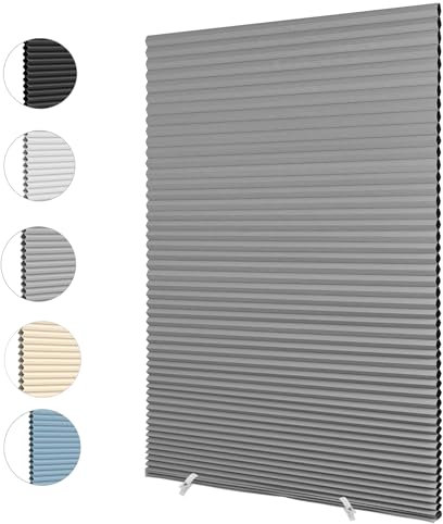 ChYoung Cellular Shades No Drill Blinds for Windows Stick On Window Blinds Light Filtering Thermal Insulated Cordless Honeycomb Blinds Easy Installation for Home Office (1, Grey, 24W*59H/60*150cm)