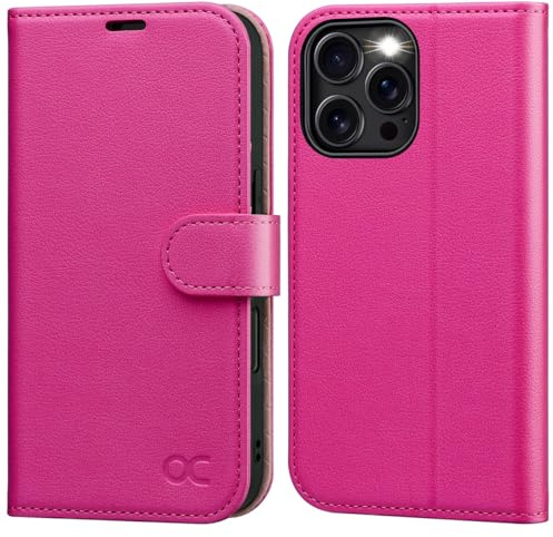 OCASE Portafoglio Cover per iPhone 16 Pro Max (6,9 Pollici) Rosa Rosso | Custodia a Ribalta, Portafoglio in Pelle PU, Blocco RFID, 4 Slot per Carte, Supporto Integrato, Protezione Antishock