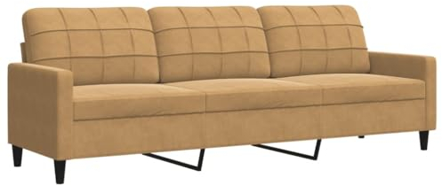 vidaXL Sofa 3-Sitzer, Polstersofa für Wohnzimmer, Couch Loungesofa Metallgestell, Dreisitzer Samtsofa Sitzmöbel, Modern, Braun 210cm Samt