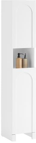 SoBuy Meuble Colonne, Armoire Haute de Salle de Bain, Meuble de Rangement Étroit avec 2 Portes Étagères Réglables, Compartiments, 30 x 30 x 160 cm, Blanc, BZR163-W