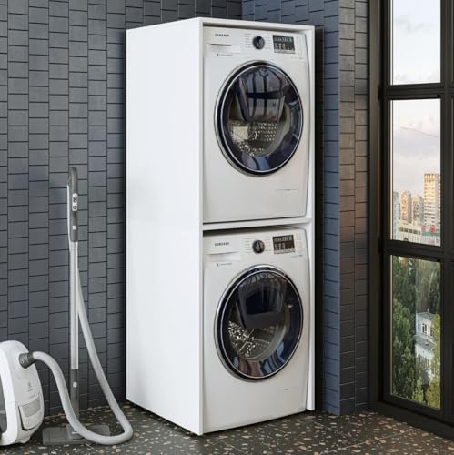 ROOMART Duo Washing Machine Cabinet, Cabinet for Dryer & Washing Machine, Washing Machine Superstructure, Washing Machine Shelf, Bathroom Shelf for Laundry Room, H x W x D: 176 x 67 x 65 cm (White
