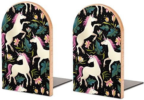 Lot de 2 Serre-Livres en Bois de fée Licorne pour étagères, Serre-Livres antidérapants pour Le Bureau, la Cuisine, la Maison, Serre-Livres pour Ranger des Livres 12,7 x 7,6 cm